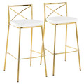 Modern Charlotte 30" Contemporary Fixed-Height Barstool in Gold Metal and White Faux Leather- Set of 2 — pair view