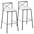 Modern Charlotte 30" Contemporary Fixed-Height Barstool in Black Metal and White Faux Leather- Set of 2 — lifestyle photo 1