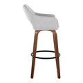 Mustang bar stool in Walnut Wood, Grey Fabric, Black Metal, side view, featuring swivel and wood frame