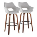 Mustang 30" Contemporary Fixed-Height Barstool with Swivel in Walnut Wood and Grey Fabric with Round Black Metal Footrest- Set of 2 — pair view