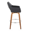Mustang bar stool in Walnut Wood, Black PU, Chrome Metal, side view, featuring swivel and wood frame