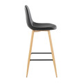 Pebble bar stool in Natural Metal, Black Metal, Black PU, side view, featuring upholstered seat
