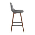 Pebble bar stool in Walnut Metal, Black Metal, Grey PU, side view, featuring upholstered seat