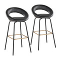 Posh 30" Contemporary Fixed-Height Barstool with Swivel in Black Metal and Black Faux Leather with Square Gold Footrest- Set of 2 — pair view