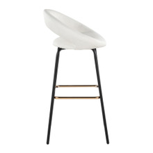 Posh bar stool in Black Metal, White PU, Gold Metal, side view, featuring swivel and metal footrest
