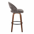 Renee bar stool in Walnut Wood, Dark Grey Fabric, Black Metal, side view, featuring wood frame