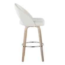 Renee bar stool in Whitewashed Wood, Cream Fabric, Chrome Metal, side view, featuring swivel and wood frame