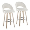 Renee Upholstered 30" Contemporary Fixed-Height Barstool with Swivel in Whitewashed Wood and Cream Fabric with Round Chrome Metal Footrest- Set of 2 — pair view