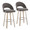 Renee Upholstered 30" Contemporary Fixed-Height Barstool with Swivel in Whitewashed Wood and Dark Grey Fabric with Round Chrome Metal Footrest- Set of 2 — pair view