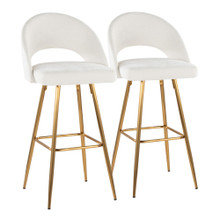 Renee Upholstered 30" Contemporary/Glam Fixed-Height Barstool in Gold Metal and Cream Fabric with Square Footrest- Set of 2 — pair view
