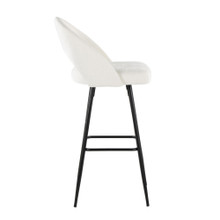 Renee bar stool in Black Metal, Cream Fabric, side view, featuring metal footrest