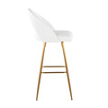 Renee bar stool in Gold Metal, White PU, side view, featuring metal footrest