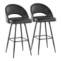 Renee Upholstered 30" Contemporary Fixed-Height Barstool in Black Metal and Black Faux Leather with Square Footrest- Set of 2 — pair view