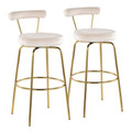 Rhonda 30" Modern/Glam Fixed-Height Barstool with Swivel in Gold Metal and Cream Velvet- Set of 2 — pair view