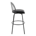 Riley bar stool in Black Metal, Black Wood, Black PU, side view, featuring swivel and upholstered seat