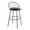 Riley bar stool in Black Metal, Black Wood, Black PU, back and side view, featuring swivel and upholstered seat