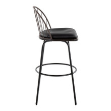 Riley bar stool in Black Metal, Bronze Metal, Dark Walnut Wood, Brown PU, side view, featuring swivel and upholstered seat
