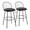 Riley bar stool in Black Metal, Bronze Metal, Dark Walnut Wood, Brown PU, coordinated set view, featuring swivel and upholstered seat