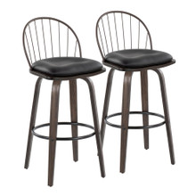 Riley 30" Industrial/urban Fixed-Height Barstool with Swivel in Walnut Glazed Wood, Bronze Metal and Removable Brown Faux Leather Cushion with Round Black Metal Footrest- Set of 2 — pair view