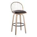 Riley bar stool in Whitewashed Wood, Black Metal, Antique Copper Metal, Brown PU, product view, featuring swivel and upholstered seat