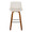 Santi 30" Mid-Century Modern Fixed-Height Barstool with Swivel in Walnut Wood and White Faux Leather with Square Chrome Metal Footrest- Set of 2 — front view