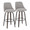 Studded Marcel 30" Transitional Fixed-Height Barstool with Swivel in Walnut Glazed Wood and Light Grey Fabric with Brass Nailhead Trim and Round Black Metal Footrest- Set of 2 — pair view