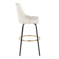 Marcel bar stool in Black Metal, White PU, Gold Metal, side view, featuring swivel