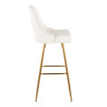 Marcel bar stool in Gold Metal, White PU, side view, featuring metal footrest