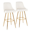 Studded Marcel 30" Contemporary Fixed-Height Barstool in Gold Metal and White Faux Leather with Gold Nailhead Trim and Square Gold Metal Footrest- Set of 2 — pair view