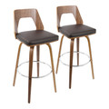 Trilogy 30" Mid-Century Modern Fixed Height Barstool with Swivel in Walnut and Brown Faux Leather- Set of 2 — pair view