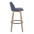 Tintori bar stool in Black Metal, Light Grey Wood, Blue Fabric, side view, featuring swivel and wood frame