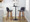 Toriano 30" Mid-Century Modern Fixed-Height Barstool with Swivel in Walnut Wood and Blue Fabric with Round Black Metal Footrest- Set of 2 — lifestyle photo 3