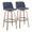 Toriano 30" Contemporary Fixed-Height Barstool with Swivel in Whitewashed Wood and Blue Fabric with Round Black Metal Footrest- Set of 2 — pair view
