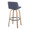 Toriano 30" Contemporary Fixed-Height Barstool with Swivel in Whitewashed Wood and Blue Fabric with Round Black Metal Footrest- Set of 2 — rear three-quarter view
