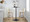 Tintori bar stool in Whitewashed Wood, Cream Fabric, Black Metal, featuring swivel and wood frame