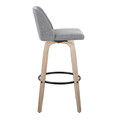 Tintori bar stool in Whitewashed Wood, Grey Fabric, Black Metal, side view, featuring swivel and wood frame