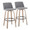 Toriano 30" Contemporary Fixed-Height Barstool with Swivel in Whitewashed Wood and Grey Fabric with Round Black Metal Footrest- Set of 2 — pair view