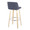 Toriano 30" Contemporary Fixed-Height Barstool with Swivel in Natural Wood and Blue Fabric with Round Chrome Metal Footrest- Set of 2 — rear three-quarter view