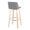 Tintori bar stool in Natural Wood, Grey Fabric, Chrome Metal, back and side view, featuring swivel and wood frame