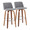 Tintori bar stool in Walnut Wood, Grey Fabric, Chrome Metal, coordinated set view, featuring swivel and wood frame
