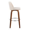 Tintori bar stool in Walnut Wood, Cream Noise Fabric, Chrome Metal, side view, featuring swivel and wood frame
