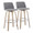 Toriano 30" Contemporary Fixed-Height Barstool with Swivel in Whitewashed Wood and Grey Fabric with Round Chrome Metal Footrest- Set of 2 — pair view