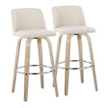 Toriano 30" Contemporary Fixed-Height Barstool with Swivel in Whitewashed Wood and Cream Noise Fabric with Round Chrome Metal Footrest- Set of 2 — pair view