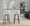 Tintori bar stool in Walnut Wood, Cream Noise Fabric, Black Metal, featuring swivel and metal footrest
