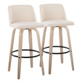Toriano 30" Contemporary Fixed-Height Barstool with Swivel in Whitewashed Wood and Cream Noise Fabric with Round Black Metal Footrest- Set of 2 — pair view