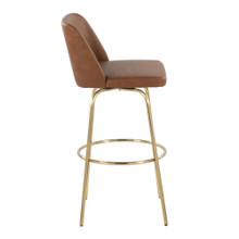 Tintori bar stool in Camel PU, Gold Metal, side view, featuring swivel