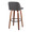 Toriano 30" Mid-Century Modern Fixed-Height Barstool with Swivel in Walnut Wood and Grey Faux Leather with Round Black Metal Footrest- Set of 2 — rear three-quarter view