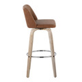 Tintori bar stool in Chrome Metal, Whitewashed Wood, Camel PU, side view, featuring swivel and wood frame