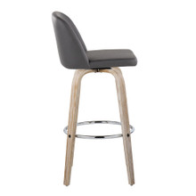 Tintori bar stool in Whitewashed Wood, Grey PU, Chrome Metal, side view, featuring swivel and wood frame