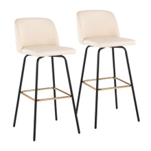 Toriano 30" Contemporary Fixed-Height Barstool with Swivel in Black Metal and Cream Faux Leather with Square Gold Metal Footrest- Set of 2 — pair view